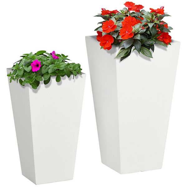 Outsunny 2-pack Mgo Flower Pots With Drainage Hole, Outdoor Planters Outsunny