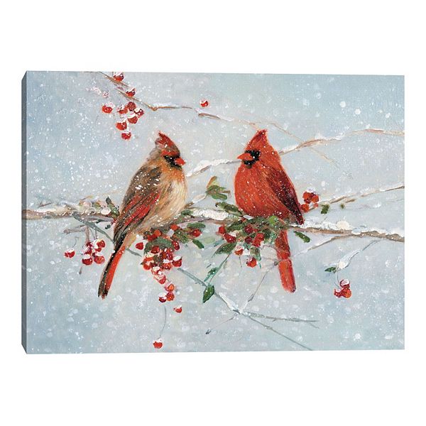 Cardinals in Winter Canvas Wall Art Unbranded