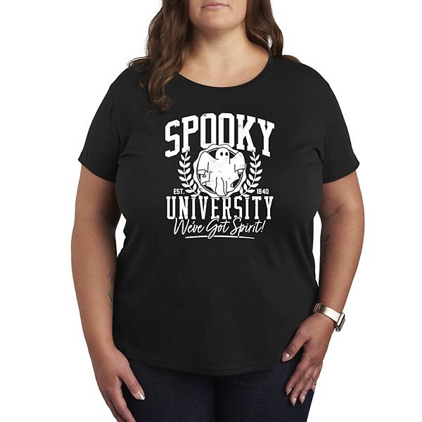 Футболка плюс размера с графическим рисунком от Spooky University, с короткими рукавами и вырезом лодочкой Unbranded