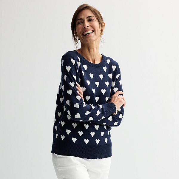 Women's Croft & Barrow® Heart Print Pullover Sweater Croft & Barrow