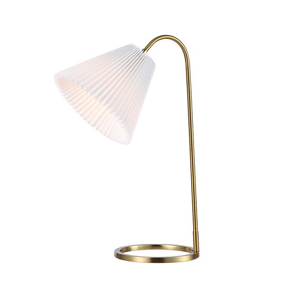 Callie Modern Glam Metal Arc Adjustable Head Led Table Lamp With Pleated Shade Jonathan Y Designs