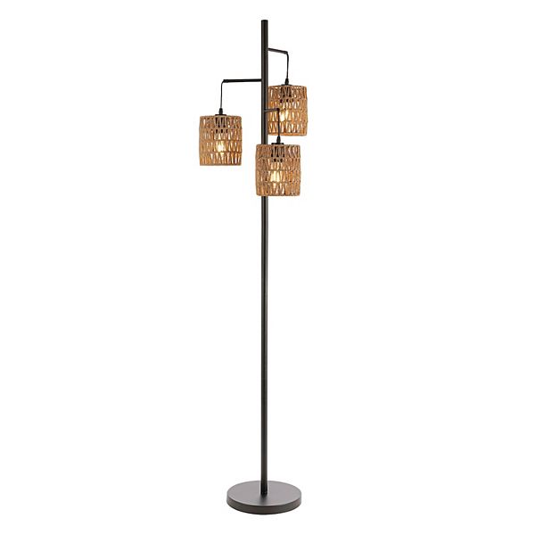 Isla 3-light Mid-century Bohemian Metal/rope Led Floor Lamp Jonathan Y Designs