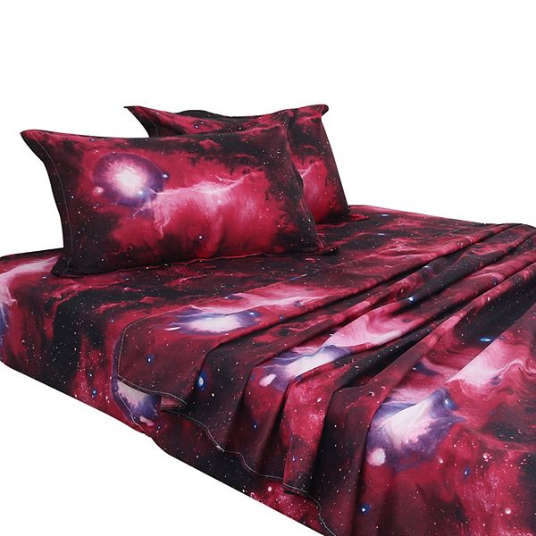 Galaxy Bed Sheet Set, 4 Piece Soft Polyester Microfiber Bedding Set, 3d Space Star Theme PiccoCasa