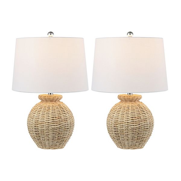 Nora Rustic Coastal Rattan Globe Led Table Lamps Jonathan Y Designs