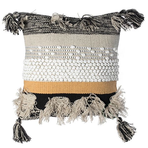 Boho Handwoven Cotton Throw Pillow with Tassels Deerlux