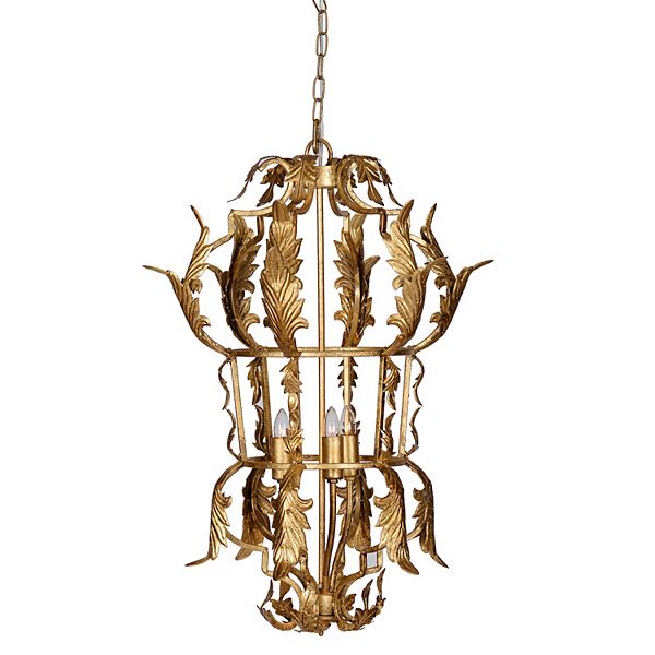 20 Inch Luxury Grade 3 Light Chandelier, Acanthus Leaf, Metal Gold Finish Benzara