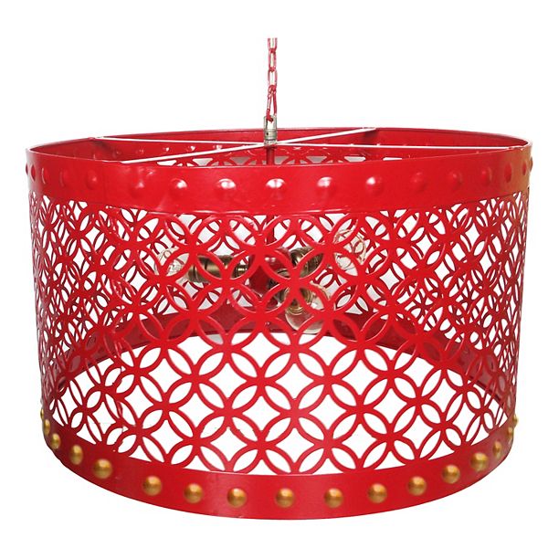 Beautiful Circular Cutout Metal Chandelier, Red Benzara