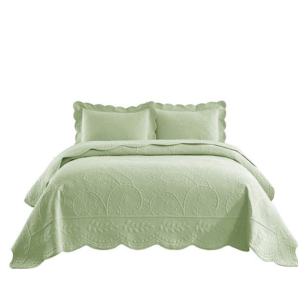 Marcielo 3 Piece 100% Cotton Elegantly Embroidered Oversized Lightweight Quilt Set MarCielo