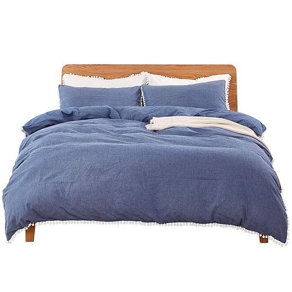 Marcielo 3 Piece Cotton Duvet Cover Set Pompom MarCielo