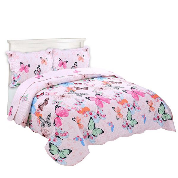 Marcielo Kids Quilt Bedspread Set For Teens Girls Bedding Butterfly MarCielo