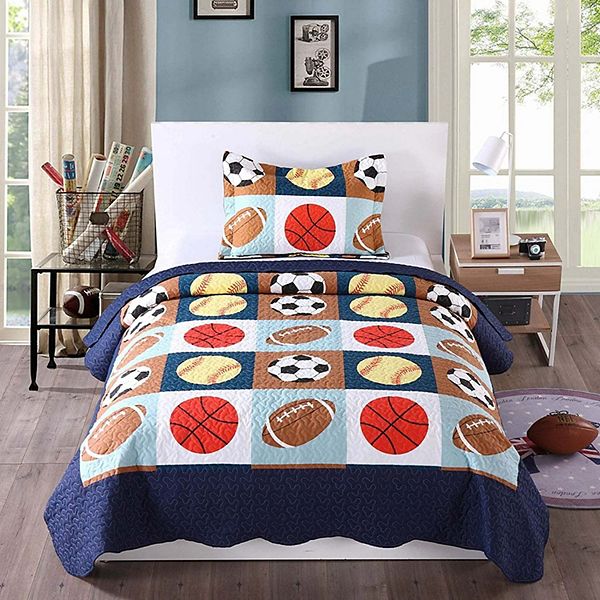 Marcielo Kids Quilt Bedspread Set For Teens Girls Bedding Football MarCielo