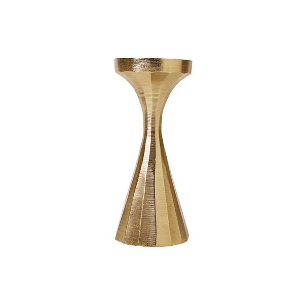 Faceted Gold-Tone Etched Pillar Candle Holder Table Decor Unbranded