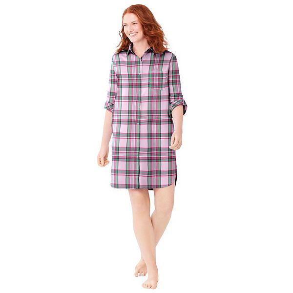 Dreams & Co. Women's Plus Size Plaid Flannel Button-Front Sleepshirt Dreams & Co.