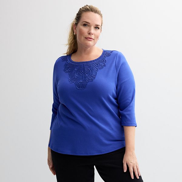 Plus Size Croft & Barrow® Lace Round Neck Top Croft & Barrow