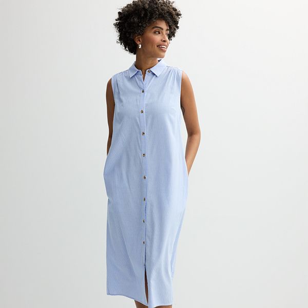 Women's Croft & Barrow® Sleeveless Collared Midi Shirt Dress Croft & Barrow