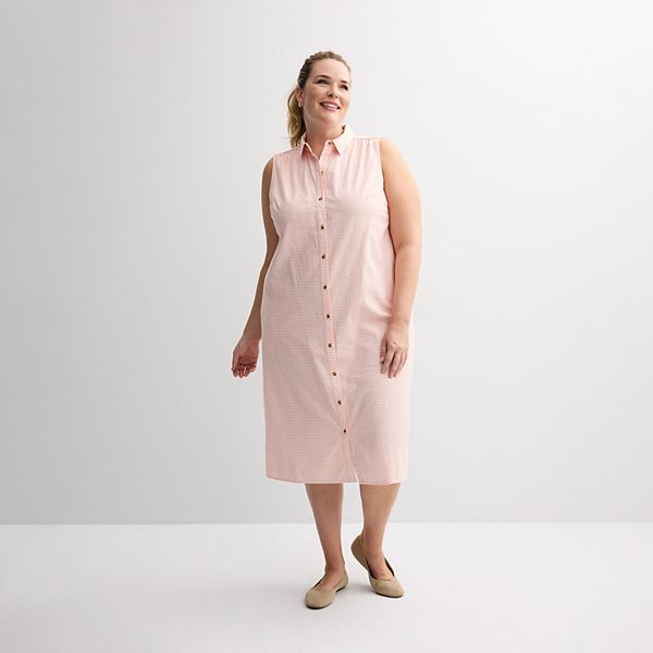 Plus Size Croft & Barrow® Sleeveless Collared Midi Shirt Dress Croft & Barrow