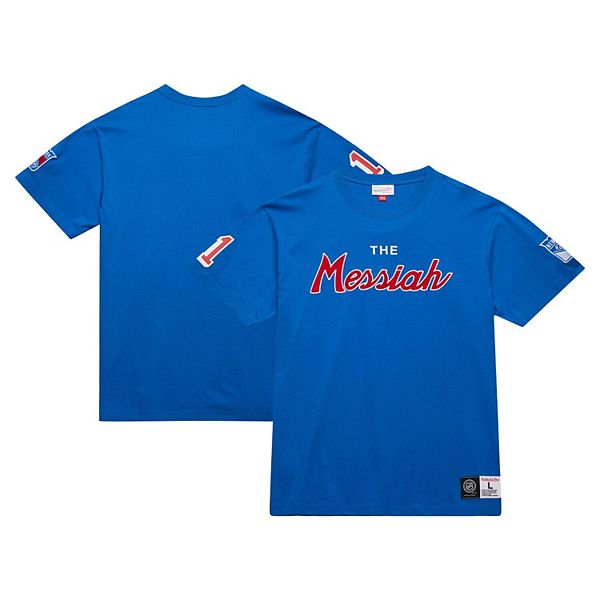 Мужская Футболка Mitchell & Ness Mark Messier Синяя New York Rangers Премиум Никнейм Винтажный Логотип Mitchell & Ness