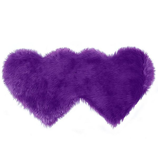 Double Heart Shaped Soft Faux Sheepskin Fur Plush Area Rugs Floor Mat Bedroom, 4 X 2 Ft(l*w) PiccoCasa