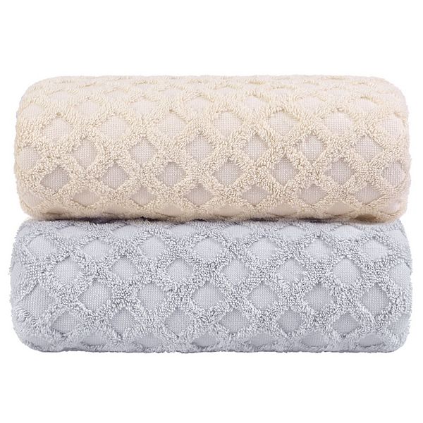 100% Cotton Texture Bath Towels - Set Of 2, Soft And Thick Absorbent Jacquard Weave Towels PiccoCasa