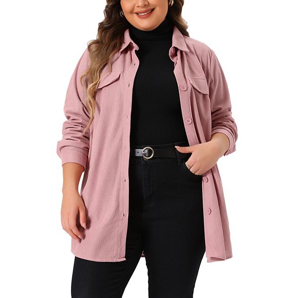 Plus Size Corduroy Shacket Jackets For Women Shirts Pocket Long Sleeves Tops Agnes Orinda