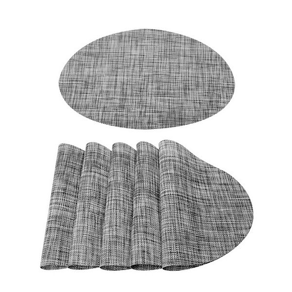 Washable Placemats 6pcs Woven Mats For Kitchen Oval, Gray, 18" X 12" PiccoCasa