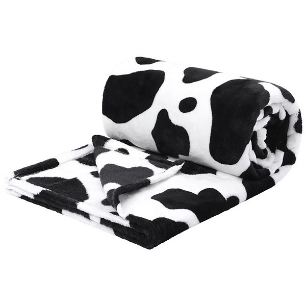 Cow Printed Flannel Throw Blanket Soft 300gsm Black And White 39" X 51" PiccoCasa