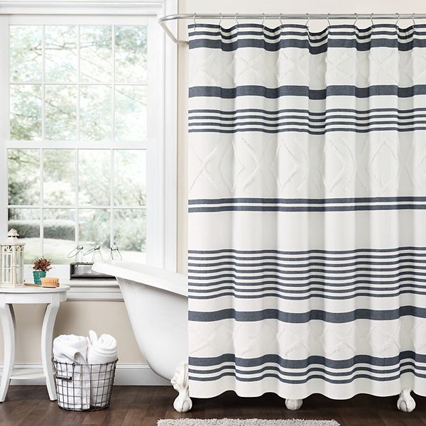 Lush Decor Urban Diamond Stripe Woven Tufted Shower Curtain Lush Décor