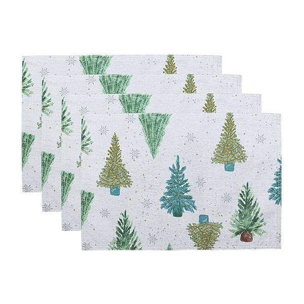 Elrene Home Fashions Lucina Twinkle Trees Holiday Lurex Fabric Placemats, 13"x19", Set Of 4 Elrene