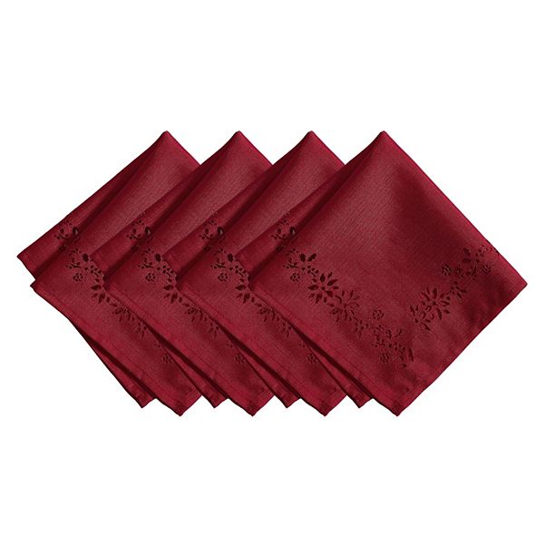 Elrene Home Fashions Poinsettia Noel Laser Cut Napkins, Set Of 4, 17"x17" Elrene