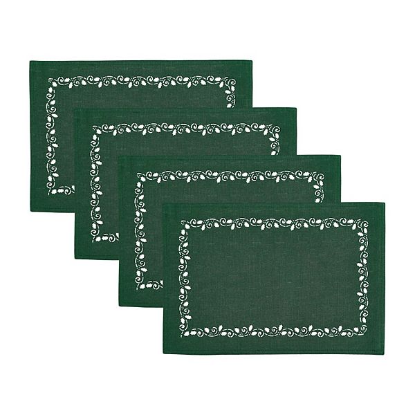 Elrene Home Fashions Holly Scroll Laser Cut Placemats, Set Of 4, 13"x19" Elrene