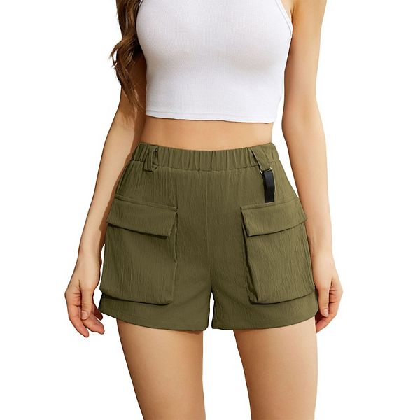 Womens High Waist Shorts Y2k Summer Casual Baggy Trendy Elastic Waist Cargo Shorts With Pockets Kojooin