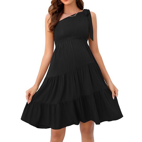 Women's Summer Tie One Shoulder A Line Flowy Mini Dresses Maternity Dress For Baby Shower Kojooin