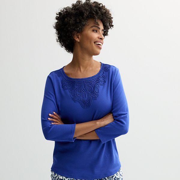 Women's Croft & Barrow® Lace Round Neck Top Croft & Barrow