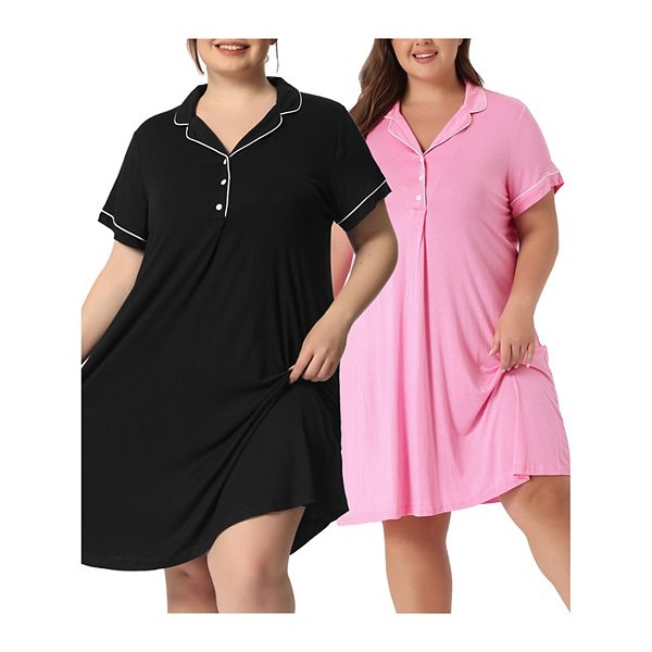 Women's Plus Size Sleep Shirt Short Sleeves Button Down Nightgown Nightdress Agnes Orinda