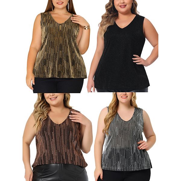 Women's Plus Size Sleeveless Glitter Gradient Sequin Tank Top Agnes Orinda