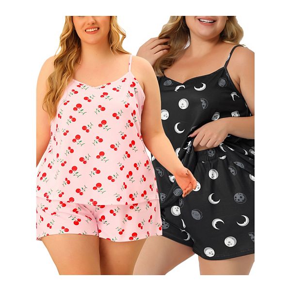 Women Plus Size Pajamas Set Cami Elastic Waist Shorts Nightgown Loungewear Agnes Orinda