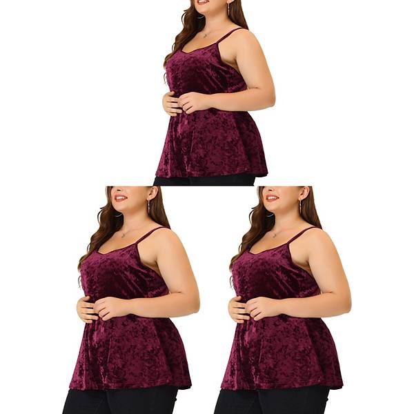 Women's Plus Size Adjustable Strap Velvet Peplum Camisole Tops Agnes Orinda