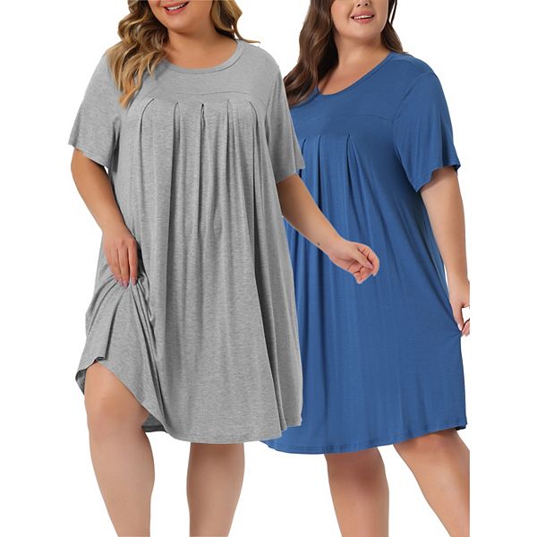 Womens Plus Size Sleepwear Round Neck Short Sleeve Sleep Dress Loungewear Agnes Orinda