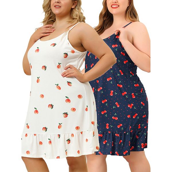 Women's Plus Size Sleeveless Pajama Fruit Print Spaghetti Straps Sleep Dress Agnes Orinda