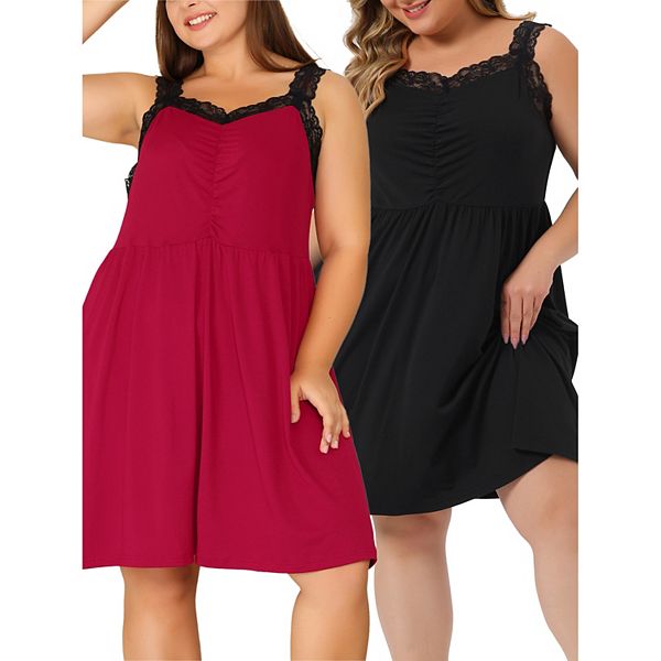 Women's Plus Size Lace Shoulder Straps Knee Length Sleepshirts Sleep Dress Agnes Orinda