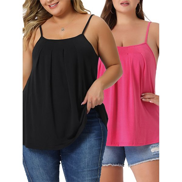 Women's Plus Size Adjustable Strap Elegant Basic Pleated Camisole Tank Tops Agnes Orinda