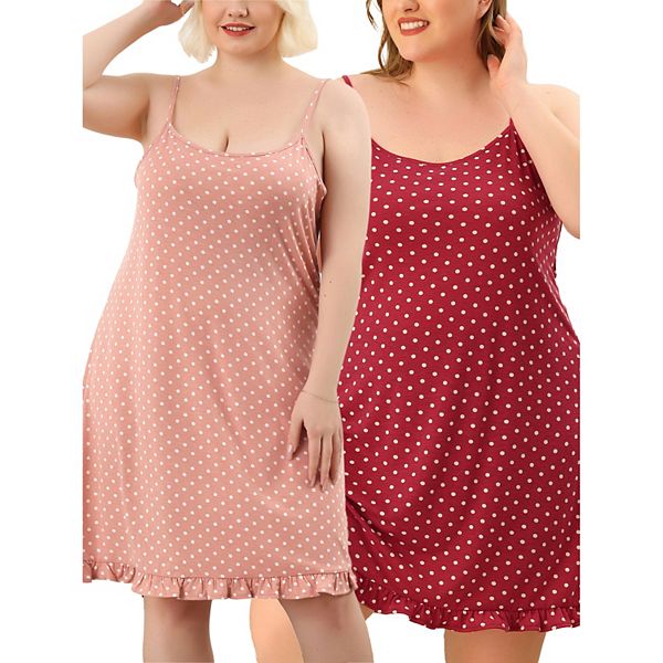 Women's Plus Size Pajamas Adjustable Strap Polka Dots Ruffle Hem Nightgown Agnes Orinda