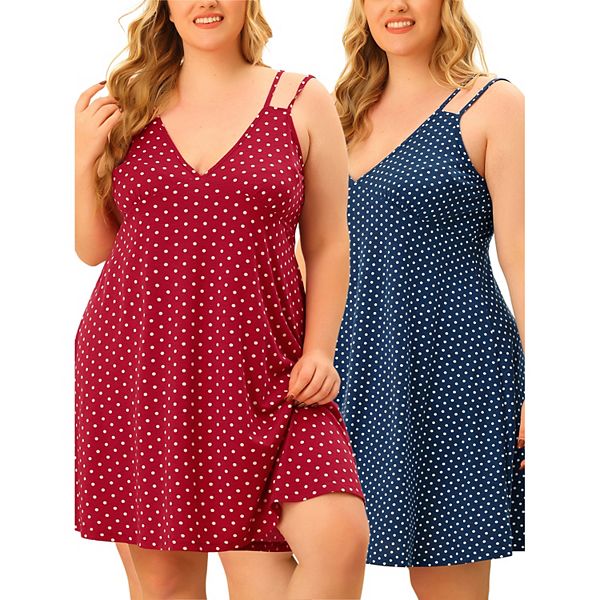 Women's Plus Size Sleep Dress Cami Deep V Knit Polka Dots Nightgown Lingerie Agnes Orinda