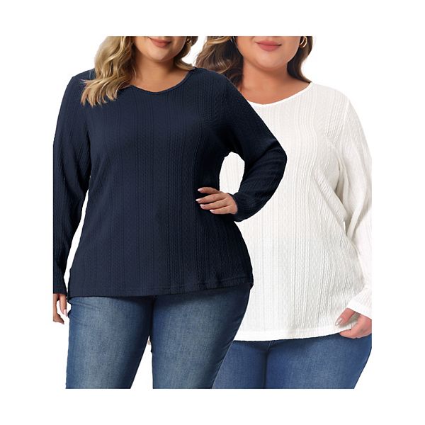 Plus Size Top For Women Casual Round Neck Long Sleeve Knit Tunic Tops Agnes Orinda