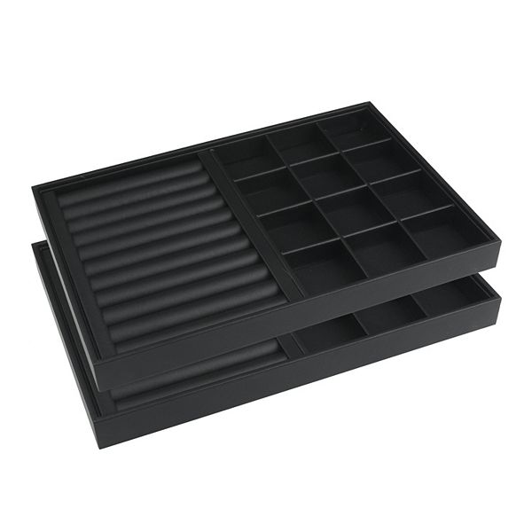 Set Of 2 Pu Leather Jewelry Organizer Trays With Removable Dividers For Drawers Flat Tray Unique Bargains