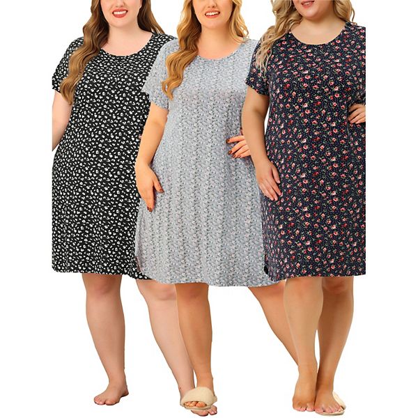 Women's Plus Size Nightgown Stretch Pattern Short Sleeve Round Neck Sleepwear Agnes Orinda