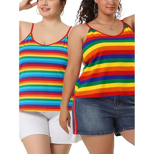 Women's Plus Size Summer Strap Stripe Rainbow Colorful Camisole Tops Agnes Orinda