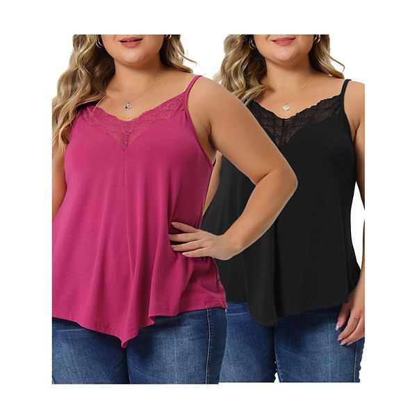 Plus Size Cami Tank For Women V-neck Lace Front Camisole Spaghetti Strap Tops Agnes Orinda