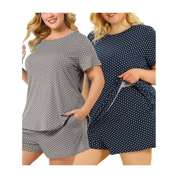 Women's Plus Size Short Sleeve Polka Dots Nightwear Tee And Shorts Pajamas Set Agnes Orinda