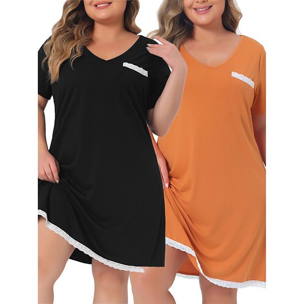 Women's Plus Size Nightgown Lace Trim Short Sleeve Sleepwear Pajama Nightshirt Agnes Orinda